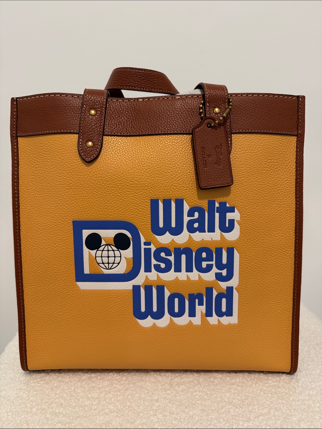 Disney Coachyellow & Brown Walt Disney World Leather Tote Brand New With Dust